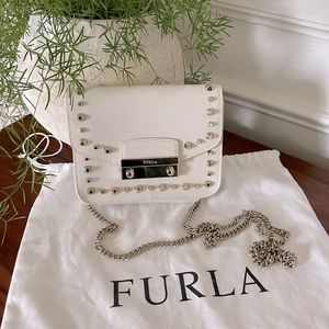 Furla Julia Mini Studded White Leather Crossbody
